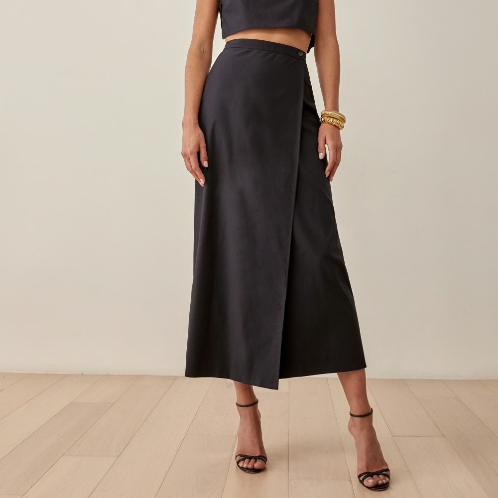 Reformation straight black maxi/midi skirt. Mylie set (top not included)